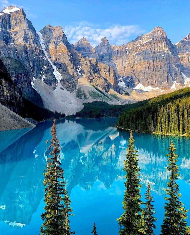 Turquoise meltwater below the Ten Peaks at Moraine Lake, Alberta