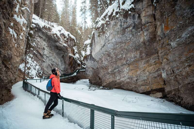 Banff: Morning or Afternoon Johnston Canyon Icewalk - The frozen upper falls and the hot chocolate stop