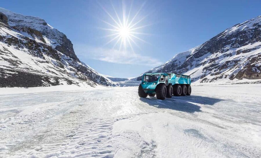 Columbia Icefield: Ice Odyssey Glacier Experience - Riding the blue all-terrain vehicle to the ice