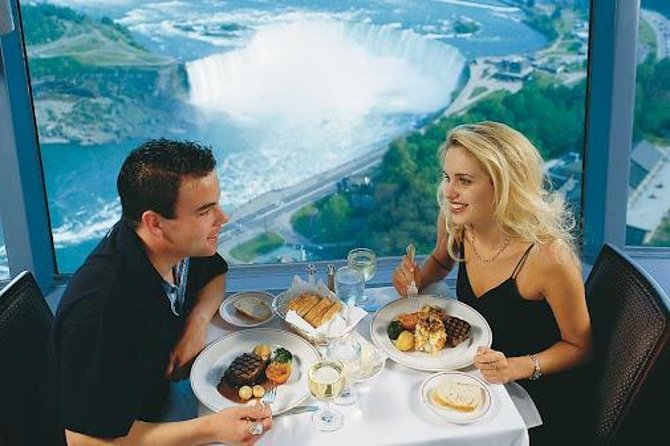Niagara Falls Canada Tour: Helicopter, Boat, Behind Falls & Lunch - Skylon Tower lunch at 775 feet