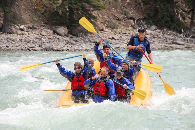 Rafting on Athabasca River Mile 5 in Jasper - Rocky Mountain River Guides and the small-raft setup