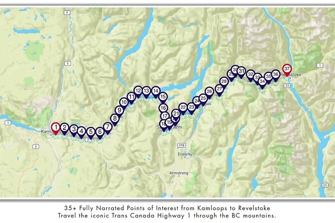 Smartphone Audio Driving Tour between Kamloops & Revelstoke - Starting in Kamloops: animals, towns, and Shuswap Lake