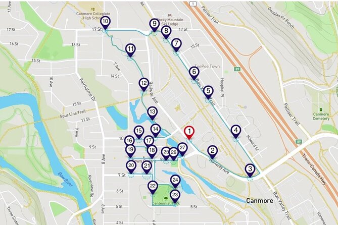 The Sights of Canmore: a Smartphone Audio Walking Tour - Railway tracks, telephone boxes, and bear sculptures