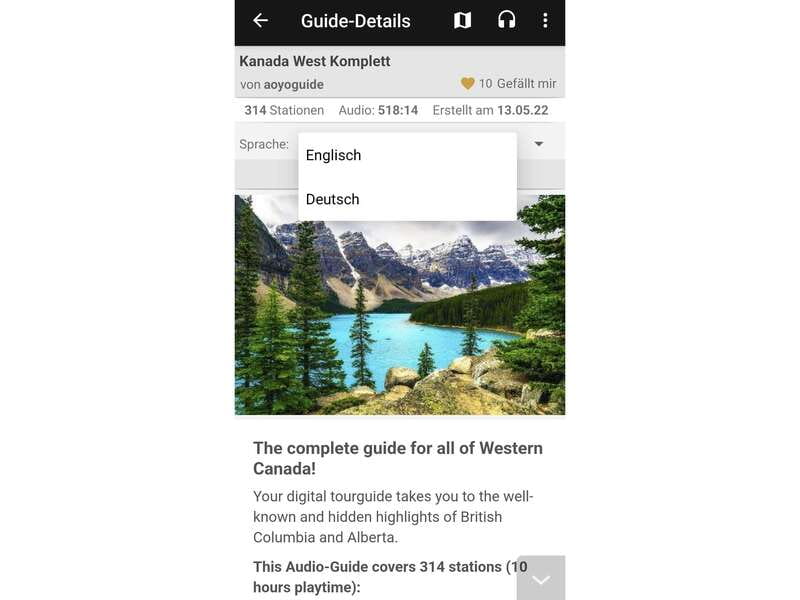 Western Canada Self-Driving Audio Guide English and German - Audio quality, information, and German language support